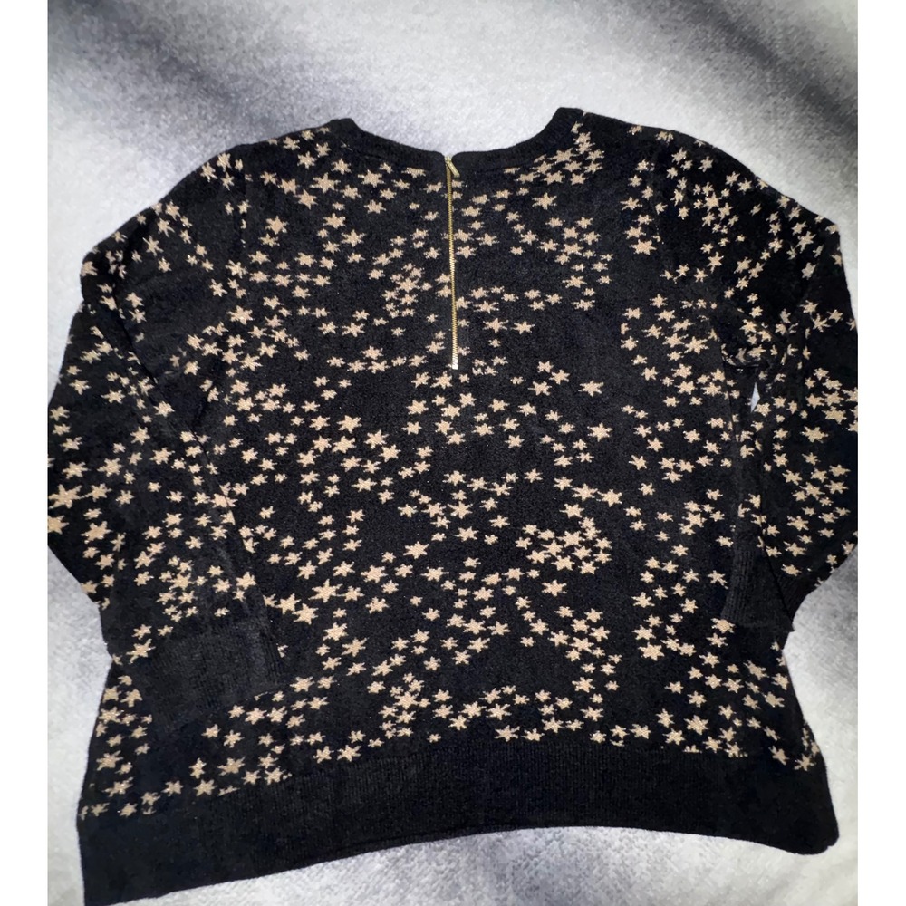 (CL) Michael Kors Womens 2X Star Print Metallic Knit Sweater Black Gold Zipper - Picture 11 of 11